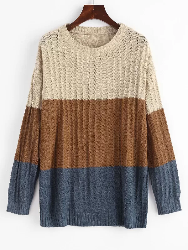 Colorblock Pointelle Knit Sweater