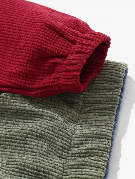Corduroy Color Blocking Patchwork Hoodie