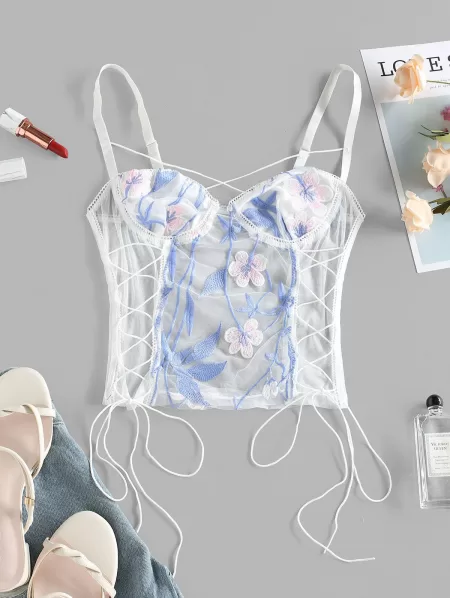 Corset Criss Cross Embroidered Longline Bralette