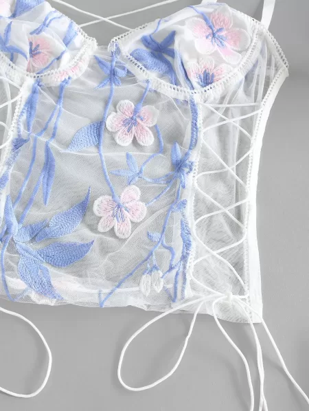 Corset Criss Cross Embroidered Longline Bralette