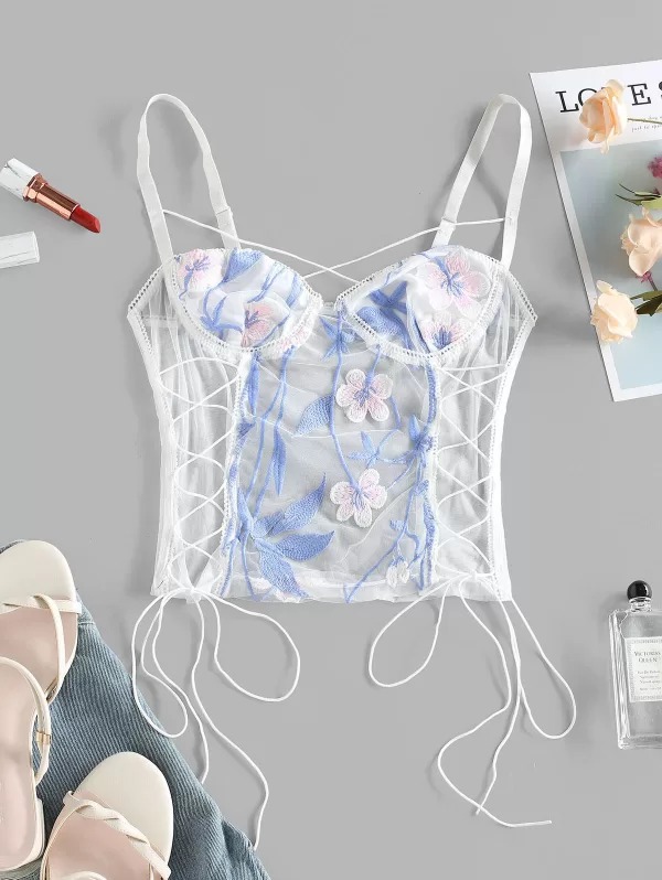 Corset Criss Cross Embroidered Longline Bralette