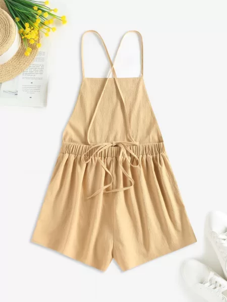 Crinkle Criss Cross Pocket Overall Romper