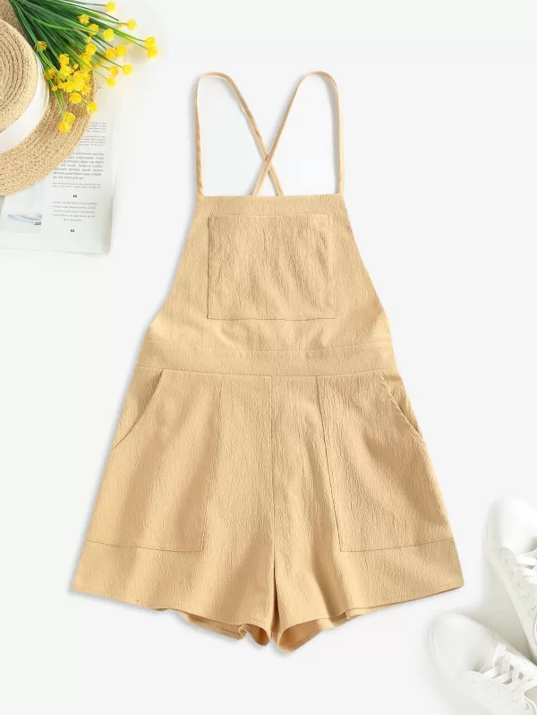 Crinkle Criss Cross Pocket Overall Romper
