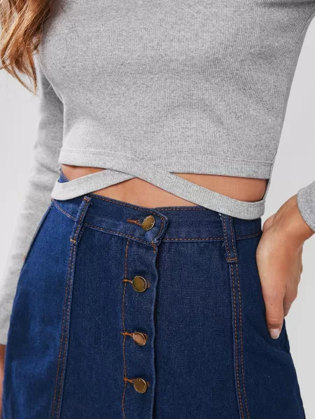 Criss Cross Cut Out Ribbed Tee