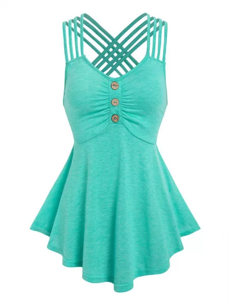 Crisscross Strappy Ruched Tank Top