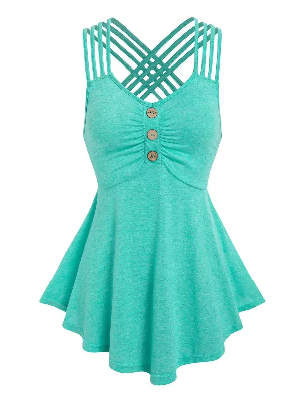 Crisscross Strappy Ruched Tank Top