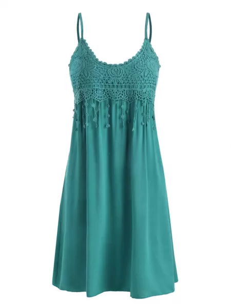 Crochet Lace Panel Cami Mini Dress