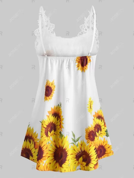 Crochet Lace Panel Sunflower Longline Cami Top