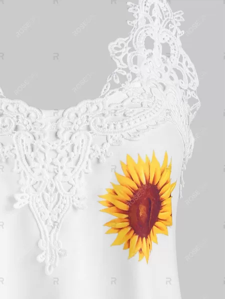 Crochet Lace Panel Sunflower Longline Cami Top