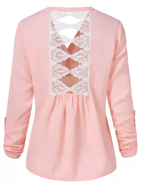 Cut Out Lace Panel Long Sleeve Blouse