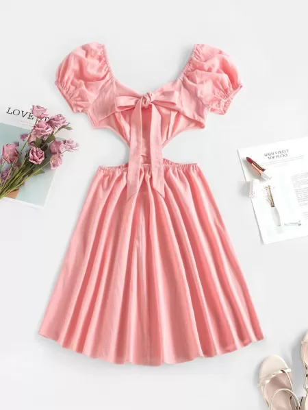 Cutout Puff Sleeve Mini Dress