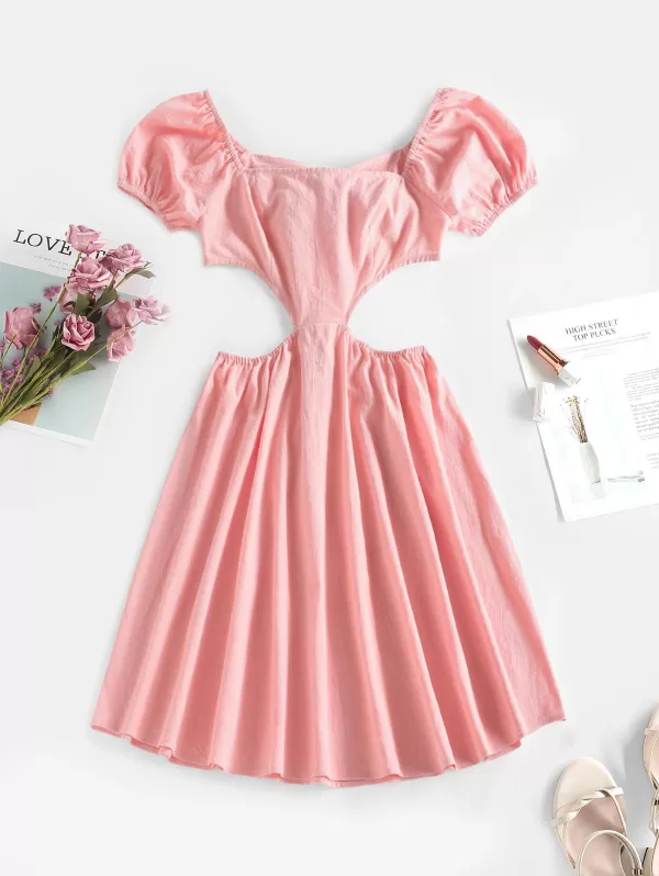 Cutout Puff Sleeve Mini Dress