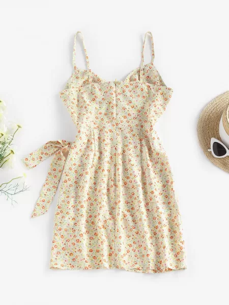 Ditsy Floral Lace Up Bowknot Cami Sundress