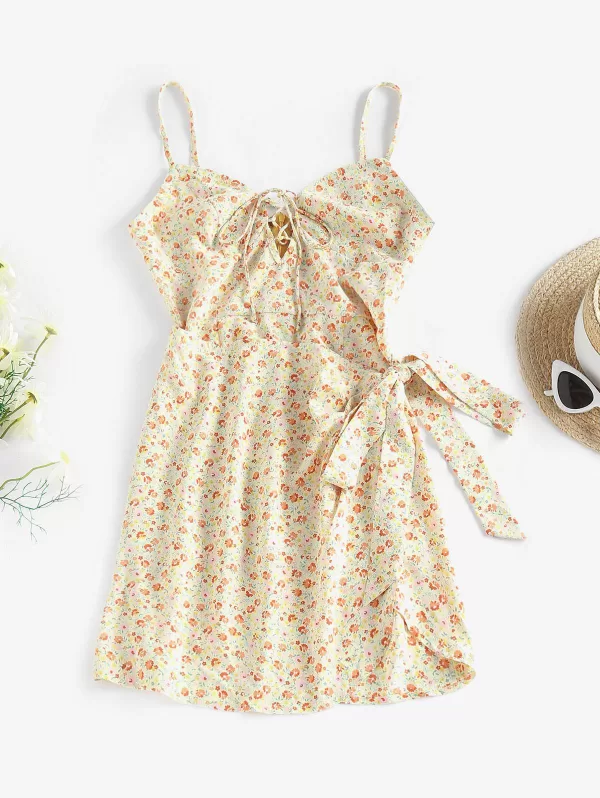 Ditsy Floral Lace Up Bowknot Cami Sundress