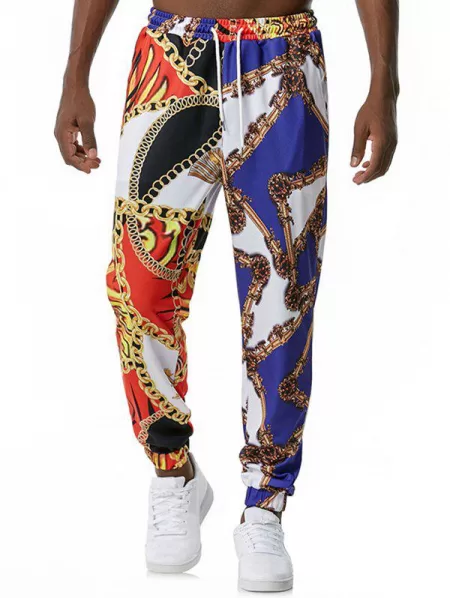 Drawstring Baroque Print Casual Pants