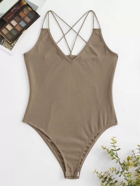 Dual Straps Rib-knit Snap Crotch Bodysuit