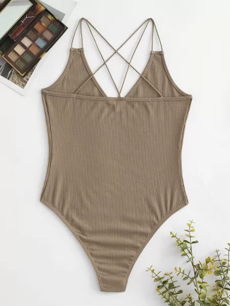 Dual Straps Rib-knit Snap Crotch Bodysuit