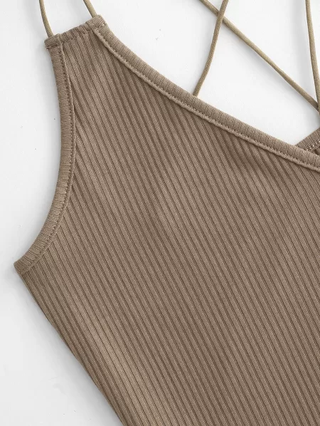 Dual Straps Rib-knit Snap Crotch Bodysuit