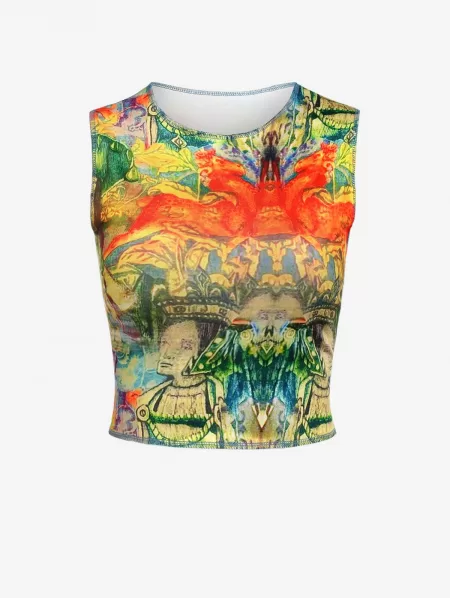 Egyptian Figure Print Crop Tank Top
