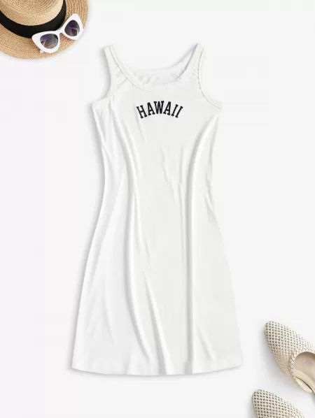 Embroidered Bodycon Tank Mini Dress