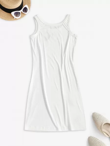 Embroidered Bodycon Tank Mini Dress