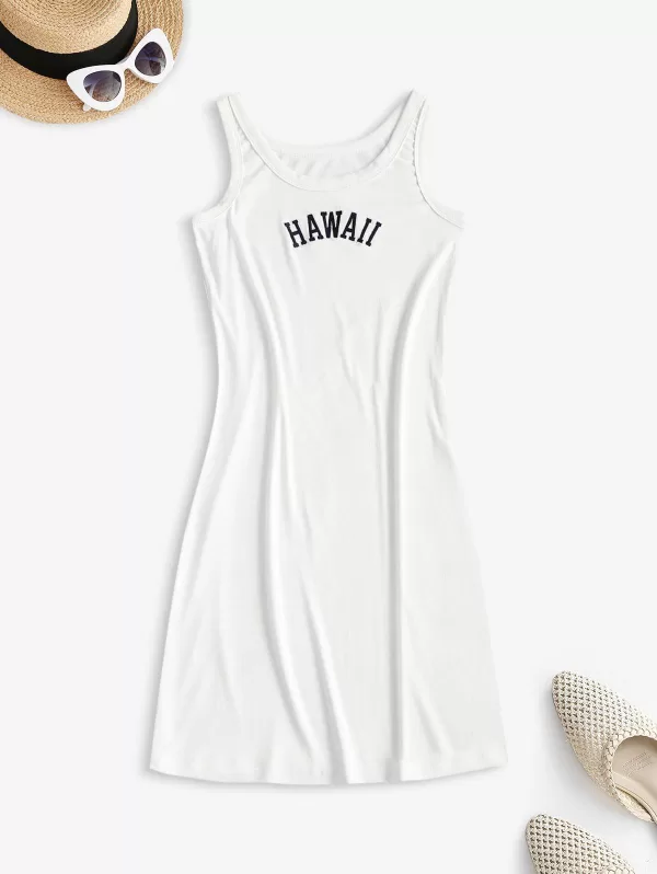 Embroidered Bodycon Tank Mini Dress