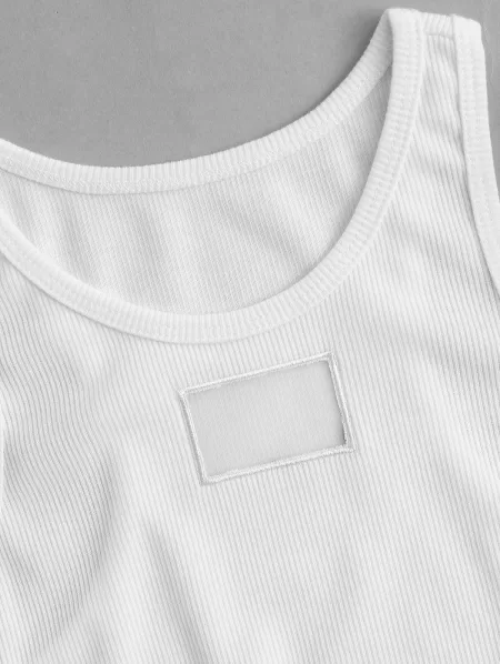 Embroidered Ribbed Organza Panel Tank Top