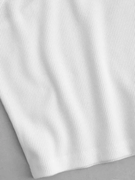 Embroidered Ribbed Organza Panel Tank Top