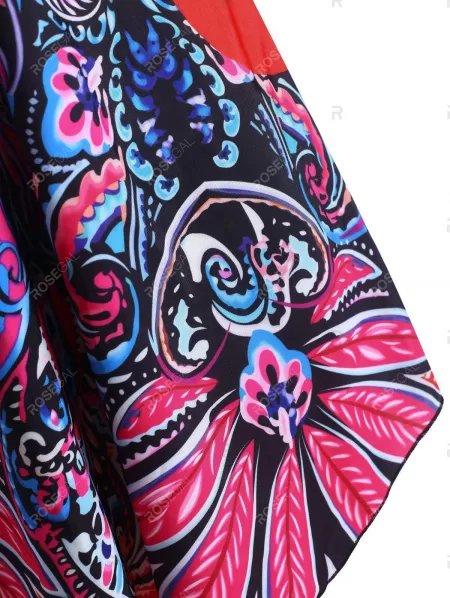 Ethnic Printed Cut Out Back Straps Tankini Swimwear