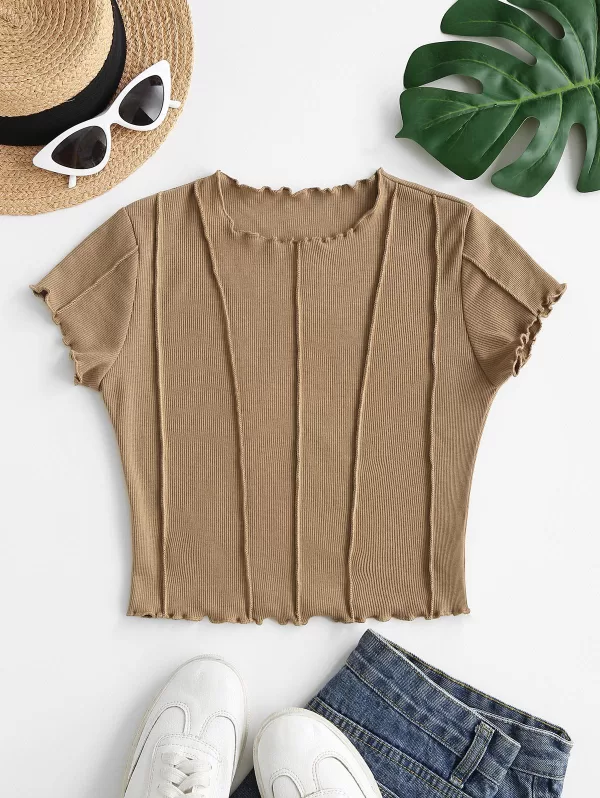 Exposed Seam Rib-knit Lettuce Trim Baby Tee