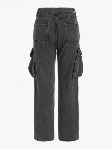 Faded Flap Pockets Tapered Cargo Jeans