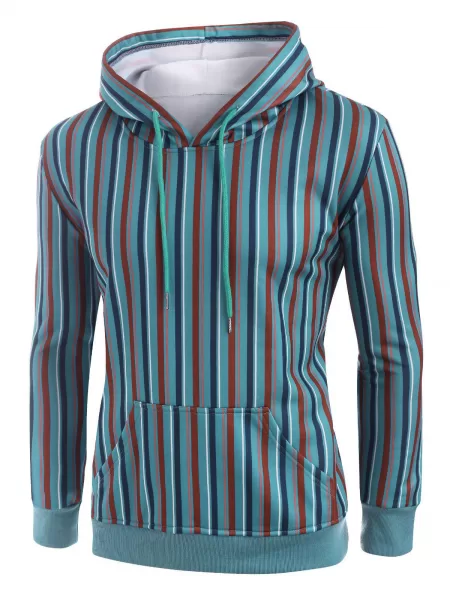 Fleece Lined Colorful Striped Front Pocket Hoodie