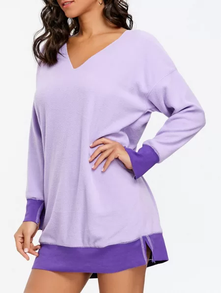 Fleece V Neck Tunic Sweatshirt
