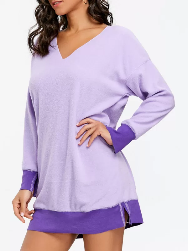 Fleece V Neck Tunic Sweatshirt