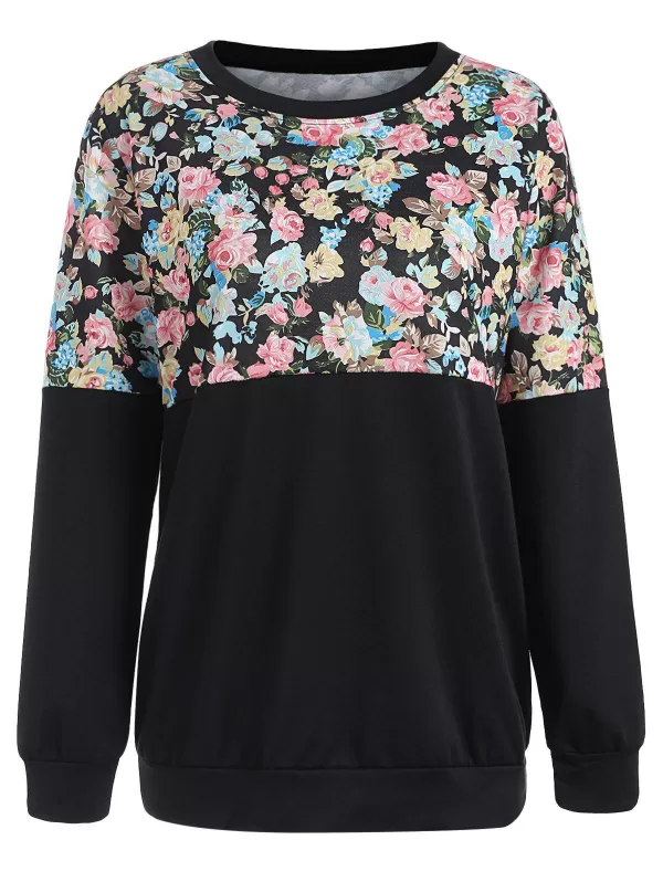 Floral Print Color Block Sweatshirt
