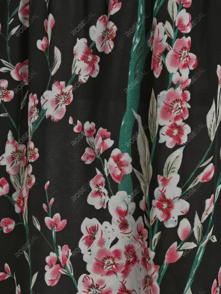 Floral Print Elastic Waist Sleeveless Maxi Dress