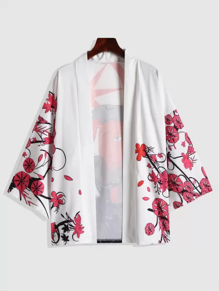 Flower Cow Scenic Print Kimono Cardigan