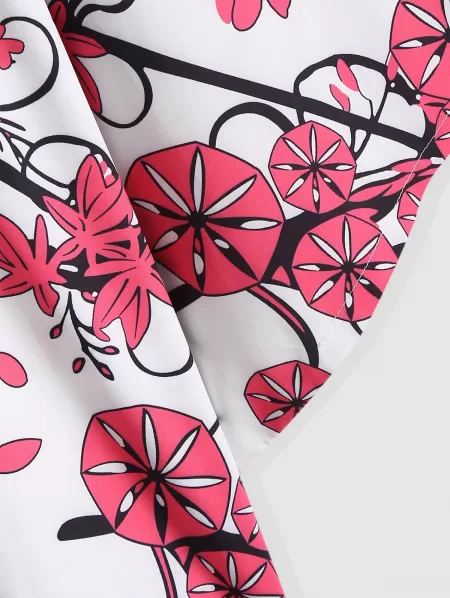 Flower Cow Scenic Print Kimono Cardigan