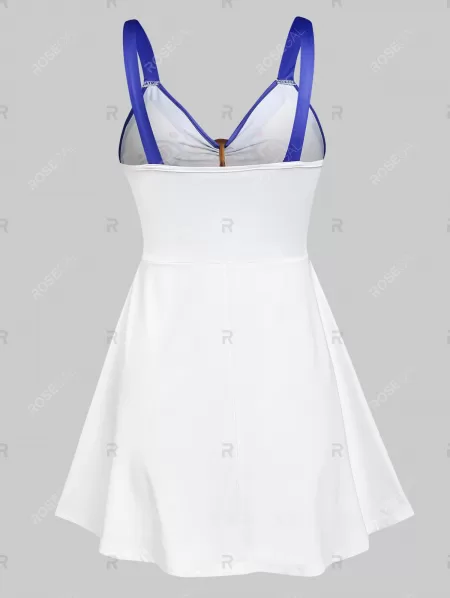 Flower Feather Print O-ring Detail Tank Top