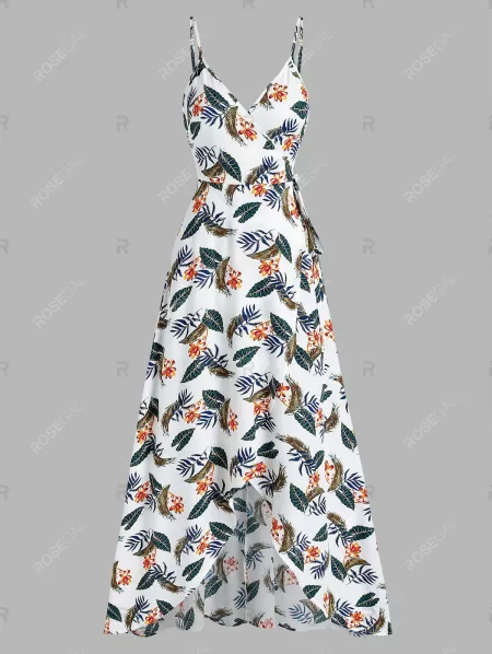 Flower Leaves Print Wrap Maxi Dress