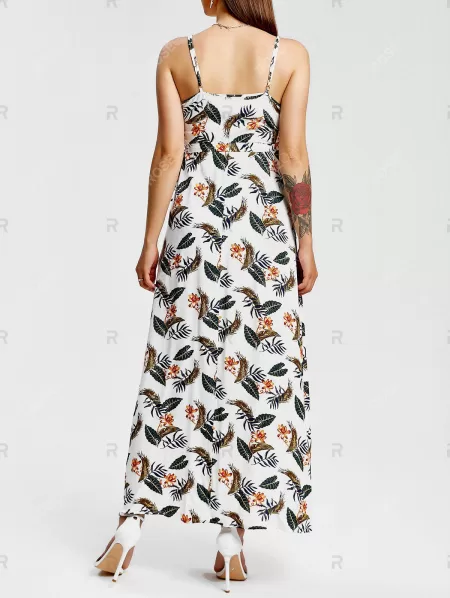 Flower Leaves Print Wrap Maxi Dress