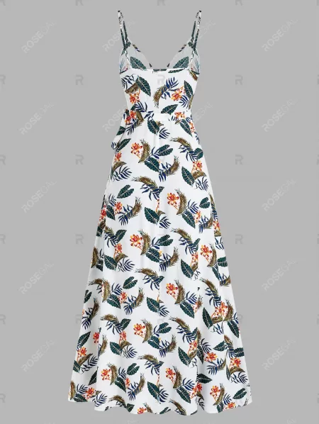 Flower Leaves Print Wrap Maxi Dress