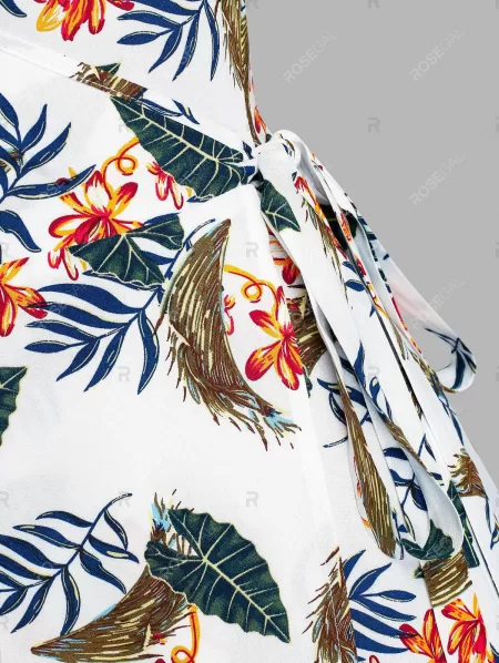 Flower Leaves Print Wrap Maxi Dress