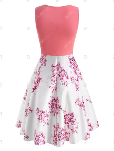 Flower Print Ruched Bowknot Dress