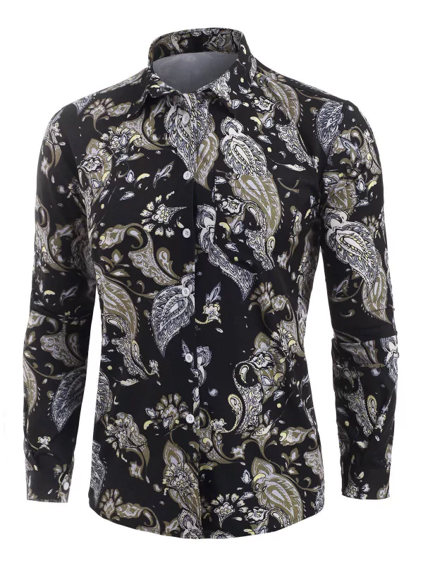 Flower Vintage Print Long Sleeve Shirt