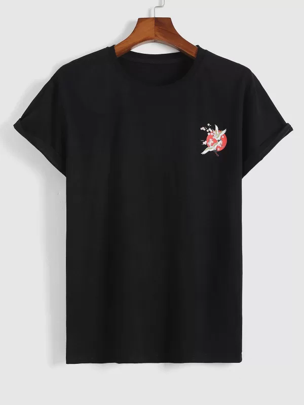 Flying Cranes Floral Graphic Short Sleeve Tee