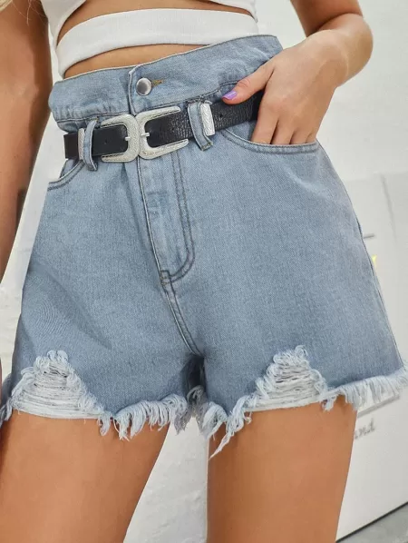 Frayed Shredded Ripped Denim Cutoff Shorts
