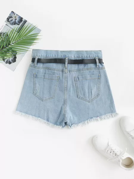 Frayed Shredded Ripped Denim Cutoff Shorts