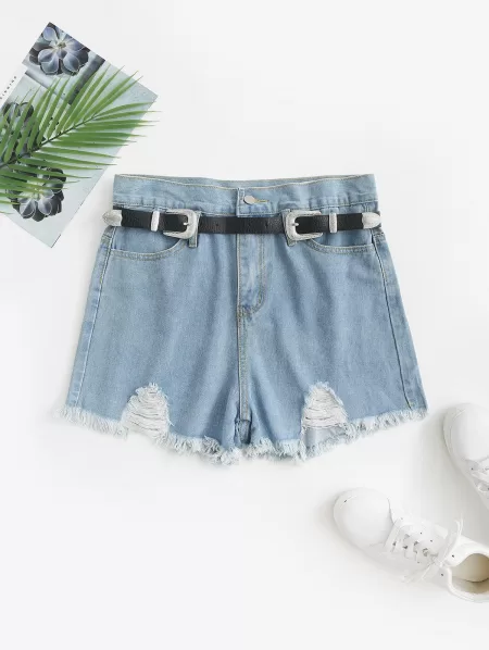Frayed Shredded Ripped Denim Cutoff Shorts
