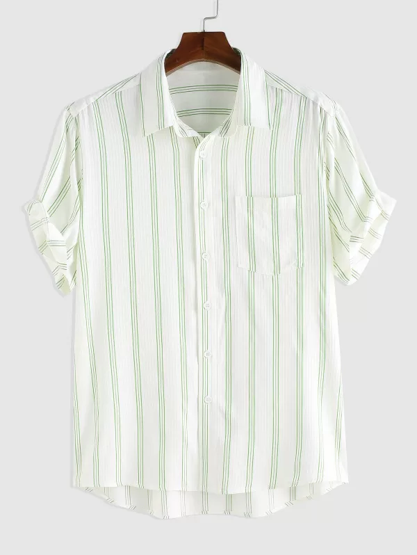 Front Pocket Design Striped Casual Shirt